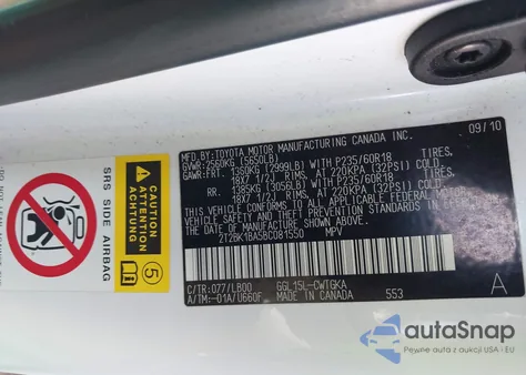 2011 Lexus Rx 350 z USA, uszkodzony, nr VIN 2T2BK1BA5BC081550